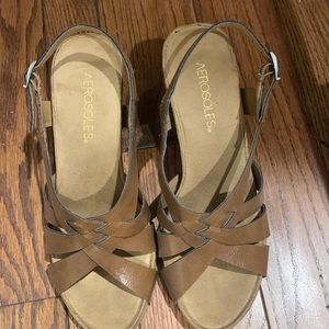 Aerosoles brown wedge sandals size 7